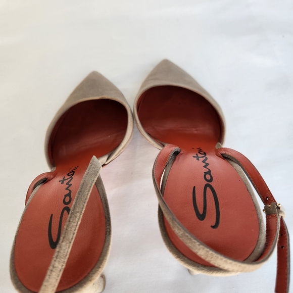 Santoni pumps women's slingback sz 8 Eu38 suede tan shoes stiletto point toe - Picture 9 of 16